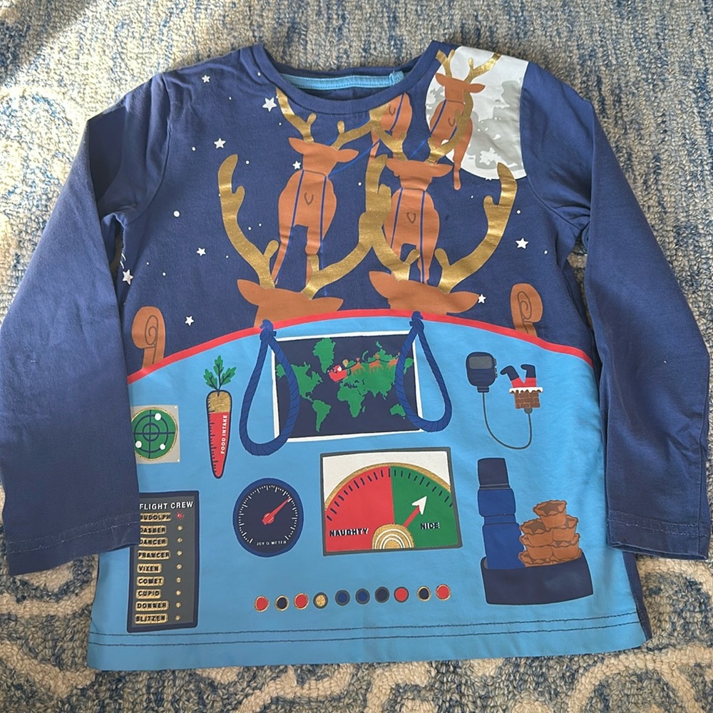 Mini Boden Santa’s reindeer pulling his sleigh boys size 6/7
